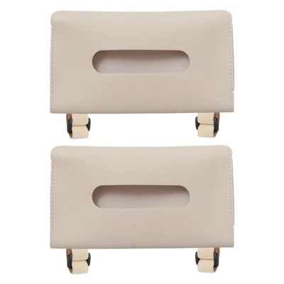 Car Tissue Holder, 2 Pcs PU Leather Napkin Dispenser with Elastic Strap, Beige