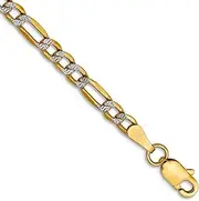 [JewelryWeb] 14k 3.2mm Semi solid With Rhodium Pave Figaro Chain Bracelet Link-Bracelet for Women and Men