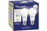 Mirabella Led Gls Edison Screw 9w 806lm Warm White Light Globe 2 Pack