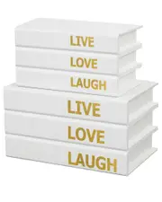 Peyton Lane Set of 2 White Canvas Faux Storage Book Box with Gold Live, Laugh, Love Text