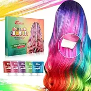 5PCS Temporary Hair Dye for Girls Dark Hair, Washable Hair Color for Kids, 11 Fl Oz Natural Hair Dye Comb, Temporary Hair Chalk for Kids Girls Birthday Gifts, Party, Cosplay, Christmas & Halloween