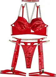 [Generic] Womens Plus Size Lingerie 3X Through Sling Split Sexy Underwear Bustier Corset with Bling