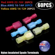 60Pcs Nylon Insulated Spade Quick Disconnect Wire Connectors Crimp Terminals Kit