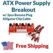 ATX Computer Power Supply Breakout Board Adapter +2pc Banana Plug Wires w/ Clips
