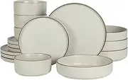 [Gibson Elite] Gelston Stoneware Matte Reactive Glaze 16 Piece (Service for 4) Plates and Bowl Dinnerware Set - Cream