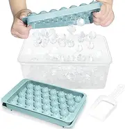 WIBIMEN Ice Cube Tray with Lid and Bin - Round Ice Trays for Freezer with Lid - Ice Cube Trays for Freezer with Ice Container (1"-2PACK Blue)