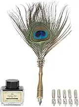 Joyzan Peacock Feather Pen, Vintage Ballpoint Quill Ink Set Writing Calligraphy Metal Antique Office Supplies 5 Replacement Nibs Empty Bottle Birthday Wedding Signature Christmas Gift Party Letter