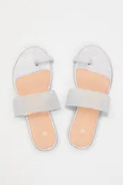 Silver Silver Flat Slides - Size 7, Women's Trial Accs