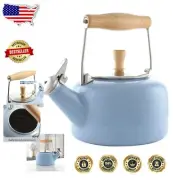 Elegant 1.4Qt SVEN Whistling Teakettle with Natural Wood Handle - Glacier Blue