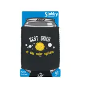 Powder Monkeez Best Skier In The Solar System - Funny Novelty Stubby Holder With Base