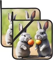 Funny Rabbits Potholders BBQ Pot Holders for Heat Resistant Potholder, Hot Pads,Cooking Baking(2-Pack)