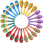 Civaner Mini Fiesta Wooden Maracas 6 Designs Noisemaker Party Decorations Mexican Cinco De Mayo Favors for Theme Carnival Props (24 Pcs)