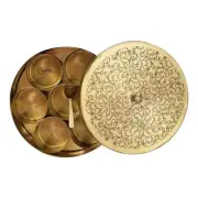 Indian Traditional Brass Masala Box 1 Spoon For Kitchen g663
