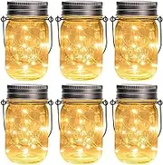 GIGALUMI Hanging Solar Mason Jar Lid Lights 6 Pack 15 Led String Fairy Lights Solar Laterns Table Lights 6 Hangers and Jars Included. Great Outdoor Lawn D?cor for Patio Garden Yard and Lawn.
