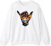 [Generic] Shaka Hand Sign Aloha Surfing Surf Summer Vacation Beach Sweatshirt for Adults Crew Neck Long Sleeve Pullover