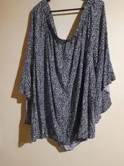 AUTOGRAPH WOMENS OFF SHOULDERS TOP SIZE 22 NAVY WHITE SPOTS FLOUNCE SLEEVE