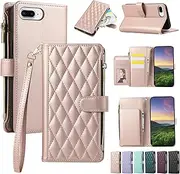 ELEPIK for iPhone 6 Plus/7 Plus/8 Plus Case, Adjustable Crossbody Wallet Case with Card Holder, Kickstand, Wristlet for Women Men, PU Leather Magnetic Phone Case for iPhone 6 Plus/7 Plus/8 Plus, Pink