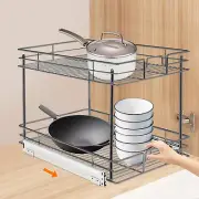 Iron 2-Tier Cabinet Pull Out Shelves Kitchen Drawer Organizer Slide Out Racks