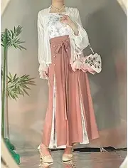 [JIMINISO] Song Dynasty Sweet Hanfu Dress Three Piece Suit Lace Trumpet Sleeve Jacket Printed Sling Modern Horse Face Skirt