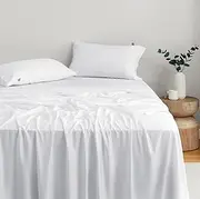 Natural Home Bamboo Sheet Set 100% Organically Sourced Bamboo Viscose 400TC Oeko-TEX Certified Free - White (Super King: 1 Flat Sheet 305x265cm, 1 Fitted Sheet: 203x203+40cm, 2 Pillowcases: 48x73cm)