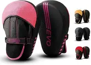 EVO Fitness Curved Matte Black Boxing Pads Men Focus Mitts Punching Women MMA Muay Thai Martial Arts Kickboxing Hook and jab Hand Target Strike Shield Training Pads