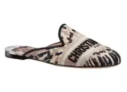 Christian Dior Off Mule Black Canvas Logo Backless Slide Ballerina Flat 37.5