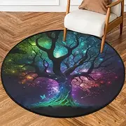 Round Rug 3ft Tree of Life Universe Indoor Circle Area Circle Rugs Washable Non-Slip Bedside Indoor Doormat for Living Room Bedroom Playroom Nursery Room Decor Carpet Mat Splat Mat for High Chair