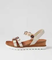 New Django & Juliette Bacchus Stone Tan Multi Leather Sandals Womens Shoes