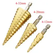 3pcs HSS Steel Step Cone Drill Titanium Bit Set Hole Cutter 3/12mm 4-12/20mm AU
