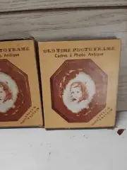 2 Old Time Photo Frame 3.5” X 2.7” Victorian Faux Wood Vintage Octagon Shape
