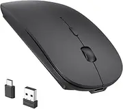 Wireless Mouse with USB A & Type C Receiver, Chargeable Portable Silent USB C Mouse, Dual Mode, Slim Travel Mice for Laptop, MacBook Air/Pro, Mac, Windows, PC, iPad
