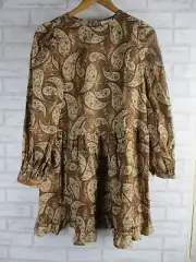 Seed Heritage womens a-line dress brown orange floral paisley print 8 new