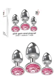 Adam and Eve 3 Piece Metal Butt Plug Set with Pink Gem Base