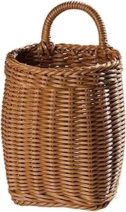 Handmade Rattan Wall Baskets - Rustic Woven Kitchen Entryway Hanging Storage Bins, Decorative Wicker Organizers | Natural Wall Mounted Containers for Vegetables Fruits Garlic Onion Home Decoration