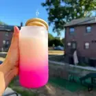 16OZ Cute Glass Bamboo Lid Drinking Cup with Straw| Gifts for her |ReusableStraw