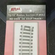 Atlas #832 HO Scale Code 100 N/S 1/2 15" Radius Curved Track w/Joiners (4) - NOS