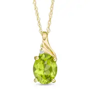 Oval Peridot and Natural Diamond Accent Swirl Top Pendant in 10K Yellow Gold