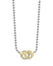 Lagos 18K Yellow Gold & Sterling Silver Signature Caviar Diamond Interlocking Pendant Necklace, 16-18