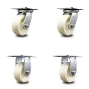 5 Inch Nylon Caster Set with Roller Bearings 2 Swivel 2 Rigid Service Caster
