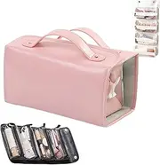 [Generic] Leather Waterproof Cosmetic Bag Detachable 4 in 1, Waterproof Travel Toiletry Bag 4 Detachable Clear Compartment, 4 Detachable Clear Multi Compartment Hanging Makeup Bag, Travel Toiletry Bag (Pink)