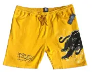 MENS ED HARDY PANTHER GOLD YELLOW DRAWSTRING SWEAT SHORTS SIZE XXL