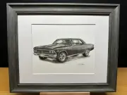 Drawing of a 1966 Chevrolet Chevelle Car Graphite Pencil Art Sketch Picture