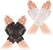 [Generic] Women Short Lace Gloves Sunblock Fingerless Bridal Wrist Gloves Opera Evening Wedding Tea Party Prom Cosplay 1920s