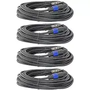 4 PACK speakon compatible to 1/4 50 ft foot PA DJ pro audio speaker cables cords