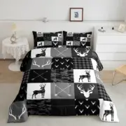 Camo Antler Silhouette Kids Full Size Comforter Set,Geometric Check Arrows Boho