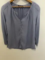 NEW Nic + Zoe Linen Blend Long Sleeve Top Women's S Haze Blue
