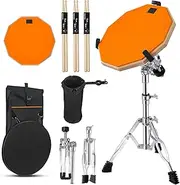 Yazoni Drum Practice Pad With Drum Stand Set - 12 Inch Mute Double Sided Silent Drum Practice Training Pad Set with Drumsticks, Drumstick Holder, Carrying Bag, Adjustable Stand, Suitable for Beginners