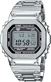 CASIO G-SHOCK GMW-B5000D-1 G-Shock Wristwatch, Men's, Digital, Radio, Solar, Full Metal, Silver, Silver, Bracelet Type