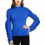 Rachel Rachel Roy Sweater Womens XS Callum Blue Ruffled Tie