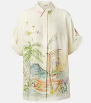 [Alemais] Alémais Anouk printed linen shirt UK 16 white